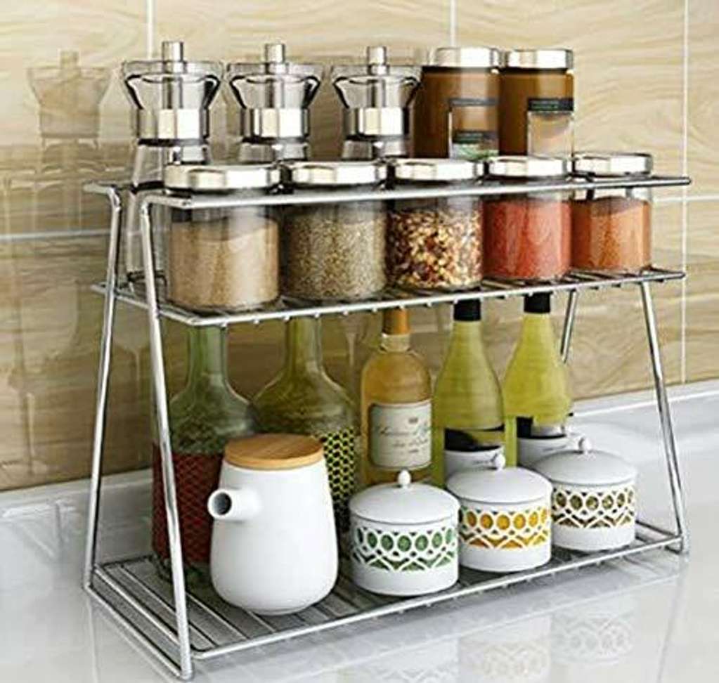Stainless Steel Spice 2-Tier Trolley for kitchen Utensil Kitchen RackStainless Steel Spice 2-Tier Trolley for kitchen Utensil Kitchen Rack