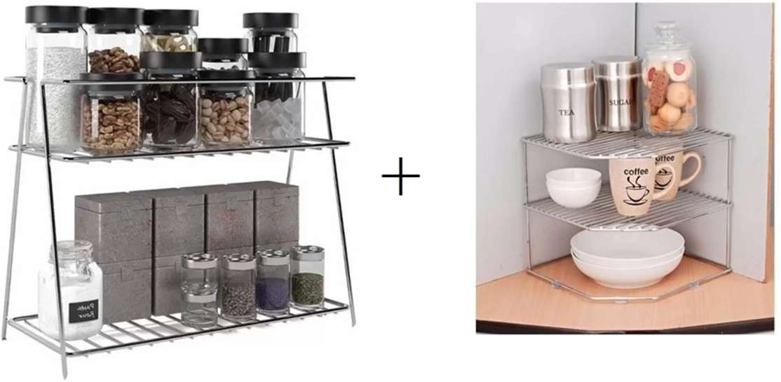 Value Adds presents a combo pack of spice rack + corner Containers Kitchen RackValue Adds presents a combo pack of spice rack + corner Containers Kitchen Rack
