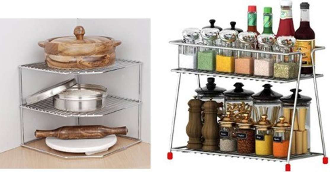 Present a combo pack stainless steel multipurpose corner rack + spice Containers Kitchen RackPresent a combo pack stainless steel multipurpose corner rack + spice Containers Kitchen Rack