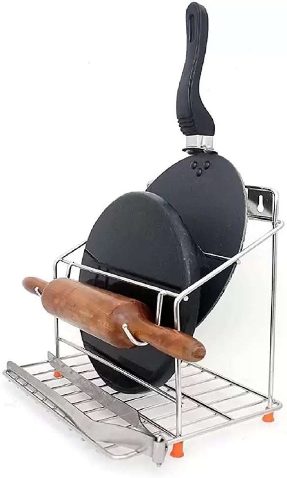 Value Adds presents a stainless steel 4 in 1 Chakla/Belan Kitchen RackValue Adds presents a stainless steel 4 in 1 Chakla/Belan Kitchen Rack