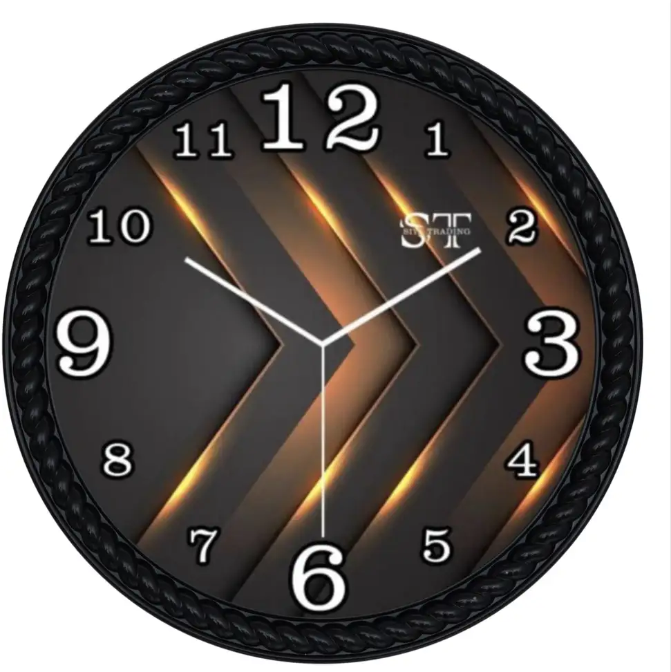Analog Wall Clock (Black, With Glass)