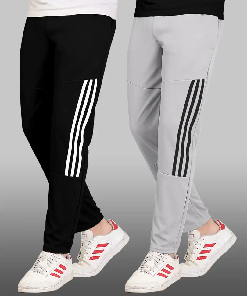 Striped Men Black, Grey, White Track Pants