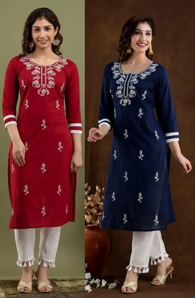 Women Chikan Embroidery Kurta (Multicolor)