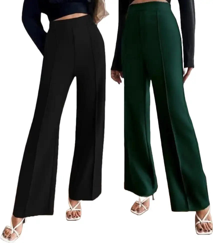 Regular Fit Women Green, Black Trousers