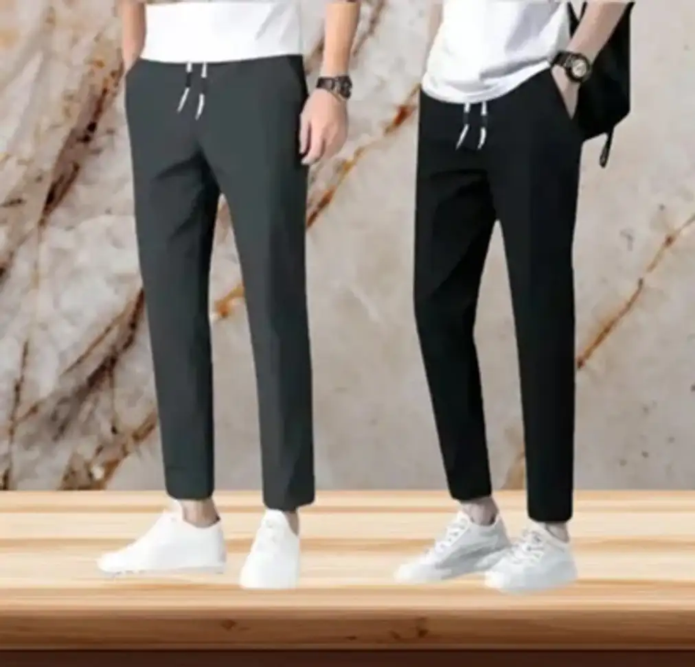 Regular Fit Men Grey, Black Trousers