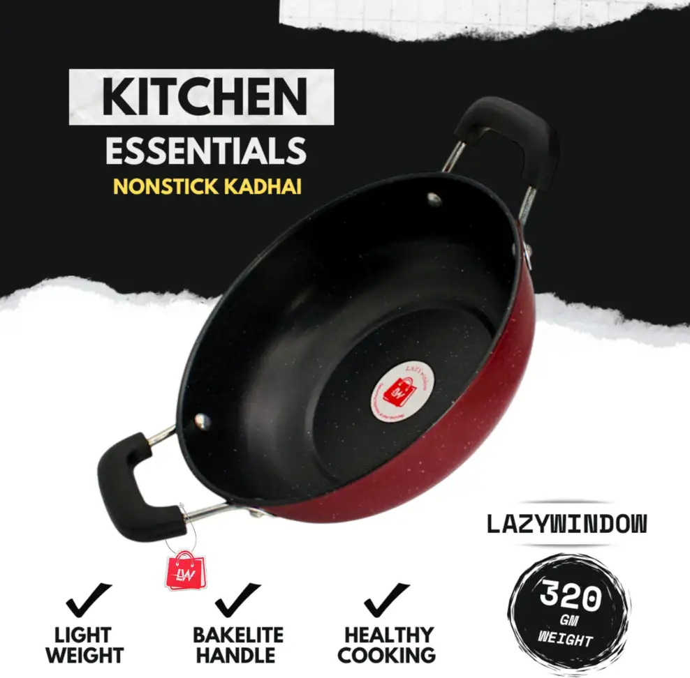 Superior Quality Nonstick Kadhai 21 cm diameter 1.25 L capacity (Hard Anodised, Non-stick, Induction Bottom)