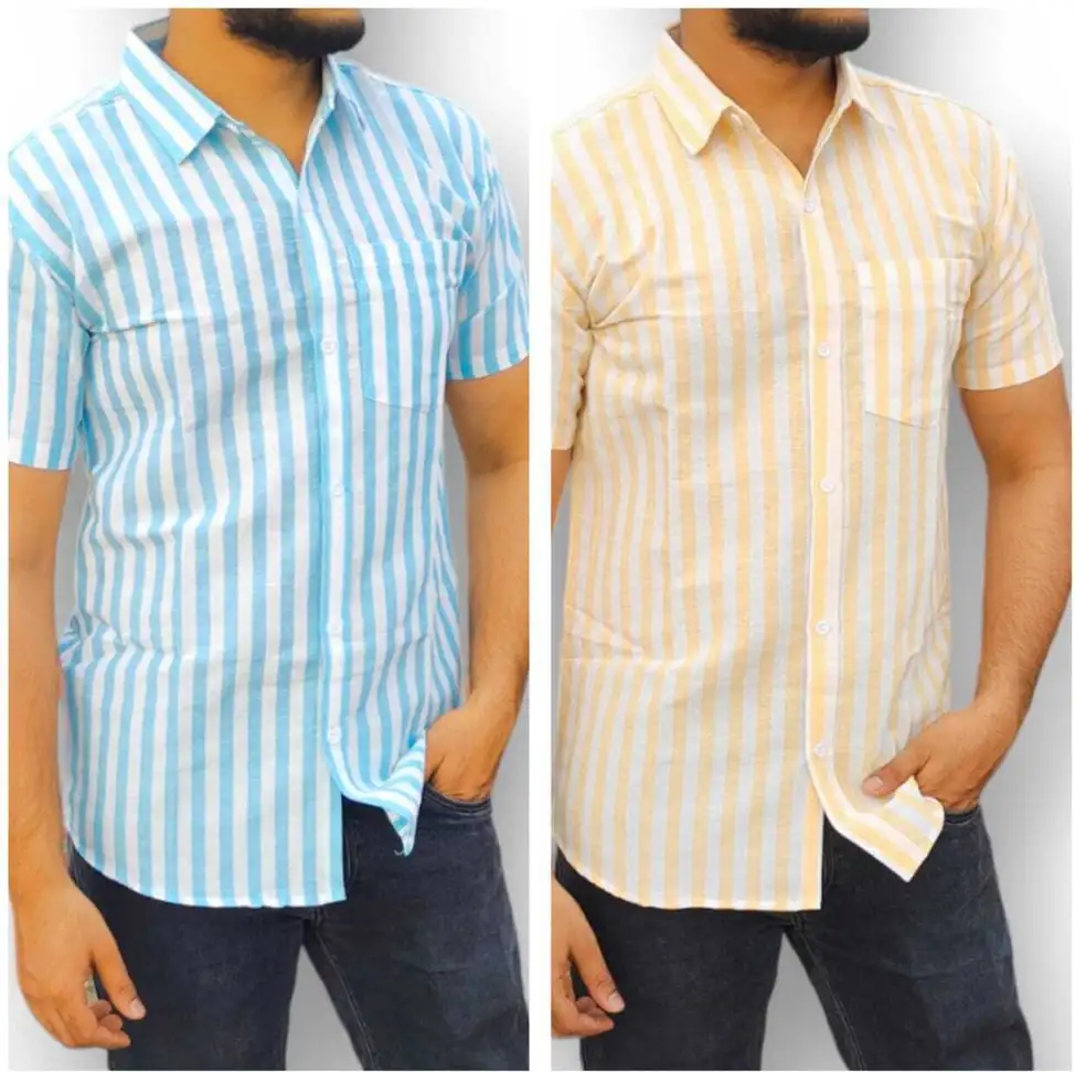 Men Striped Casual Blue, Yellow Shirt