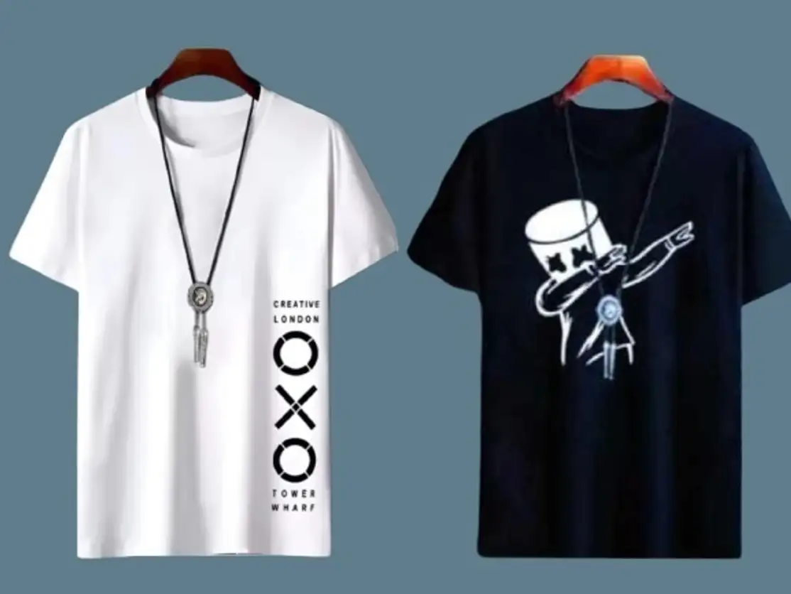 Printed Men Black, White T-Shirt (Pack of 2)