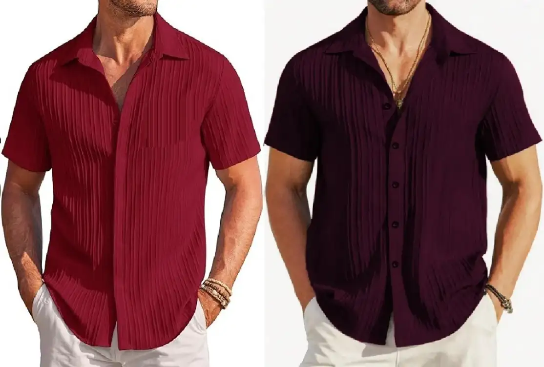 Men Self Design Casual Purple Shirt