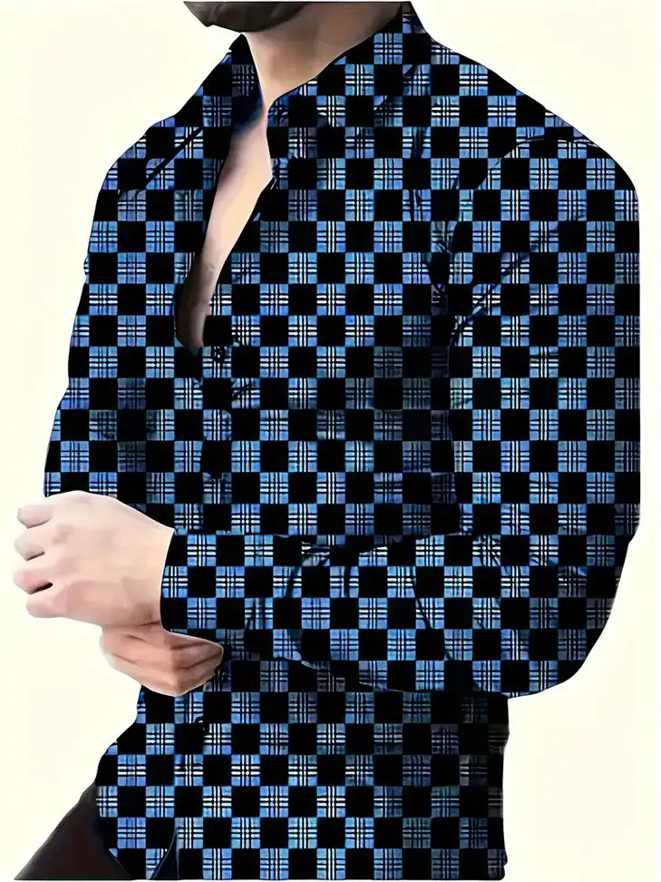 Men Checkered Casual Blue Shirt