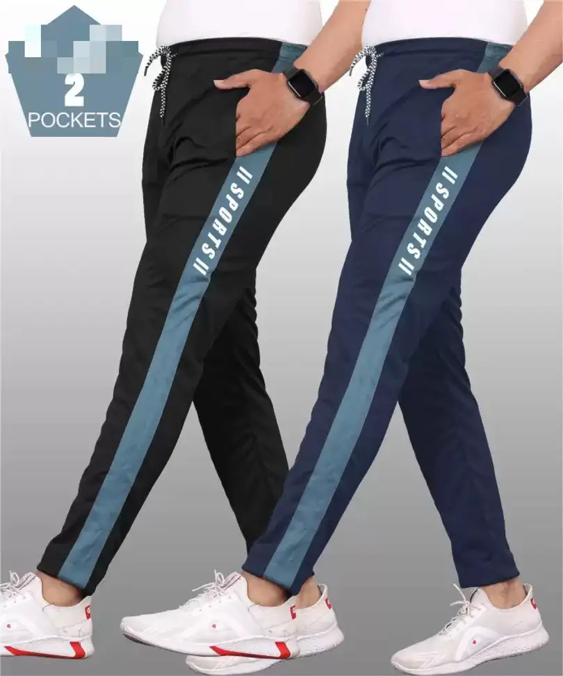 Solid Men Black, Dark Blue Track Pants
