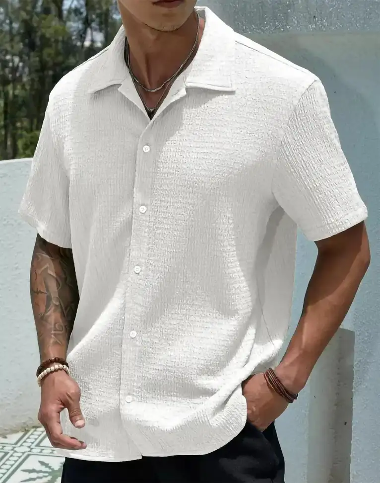 Men Self Design Casual White Shirt