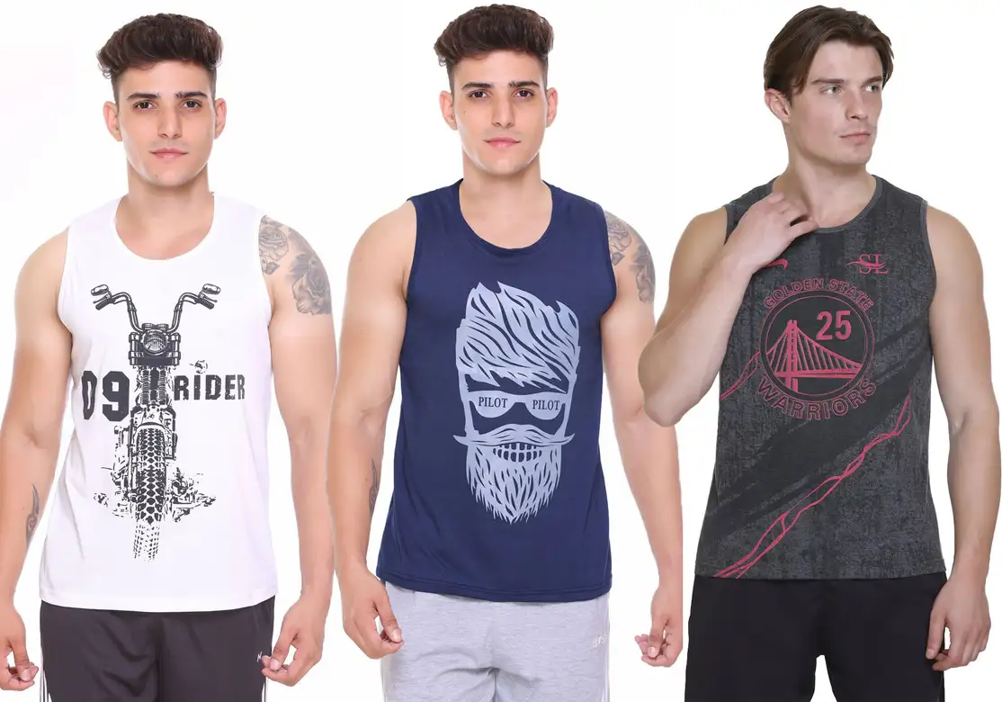 Cotton Blend Fabric Gym Vest (Pack of 3)